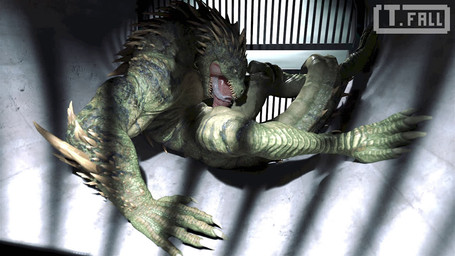 anthro autofellatio claws forked_tongue genitals green_body green_scales male...