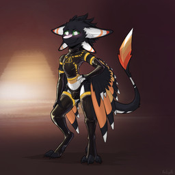 3_fingers 4_ears 4_toes anthro armwear biped black_body black_claws black_clo...