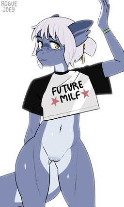 adolescent anthro blue_body clothing female freckled_face freckles genitals h...
