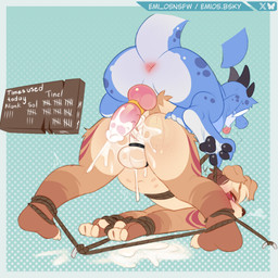 anthro bdsm belly bodily_fluids bondage bound chastity_cage chastity_device c...