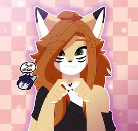 anthro boyfriend/girlfriend brown_hair checkered checkered_background clothed...