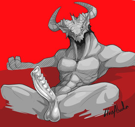 anthro balls biped erection fingers front_view genitals horn looking_at_viewe...