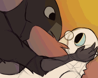 ambiguous_gender animal_genitalia anthro black_body black_feathers bodily_flu...