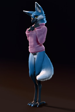 anthro balls beak biped black_beak blue_body blue_fur bottomless bottomless_a...