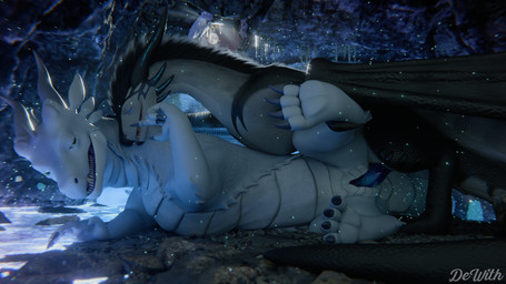 black_body blue_penis cave crystal detailed_background duo erection female fe...