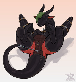 2_horns anal anal_masturbation anal_penetration animal_genitalia anus arms_ti...