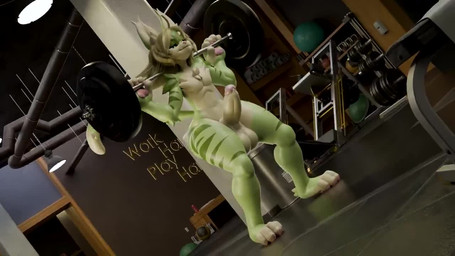 2_tails 4_fingers anthro audible_ejaculation balls barbell barbell_squats big...