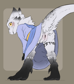 anthro bent_over black_body black_fur black_vulva blush body_blush butt cloth...