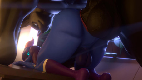 2_horns all_fours anal anal_penetration anal_stretching anal_tugging anthro a...