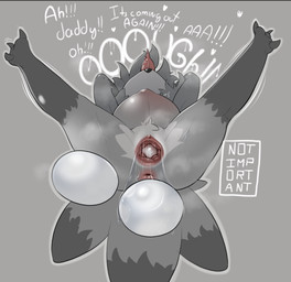 anthro anus belly big_belly biped black_markings bodily_fluids butt daddy_kin...