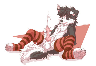 animal_genitalia animal_penis anthro balls blush bodily_fluids canine_genital...