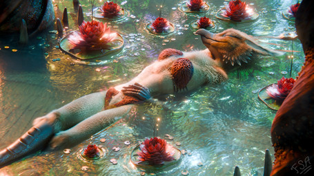 anthro bathing beak bikini clothing eyes_closed feathers female hand_on_hip s...
