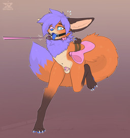 4_toes animal_genitalia animal_penis anthro arms_tied balls bdsm big_ears big...