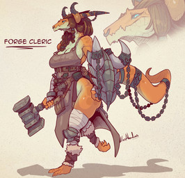 anthro big_breasts biped blacksmith breasts claws clothed clothed_anthro clot...