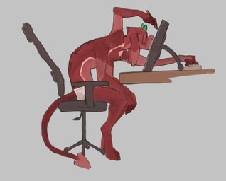 4_arms anthro chair clothed clothing computer_keyboard desk drawing_pen drawi...
