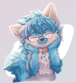 anthro black_nose blep blue_body blue_fur blue_hair blue_markings blush colla...