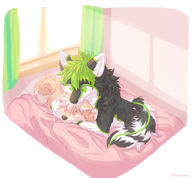 anthro bed duo furniture hug lying male male/male romantic romantic_couple ac...