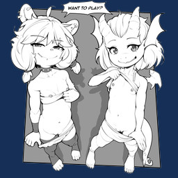 anthro areola bedroom_eyes bottomwear bottomwear_pull breasts child chin_pier...