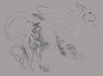 4_arms anal animal_genitalia animal_penis anthro anthro_on_feral balls beak b...