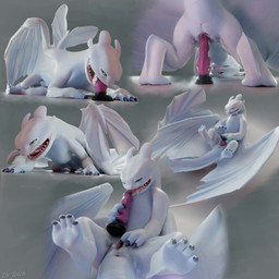 anus bedroom_eyes blue_eyes bodily_fluids butt claws dildo dildo_fellatio dil...
