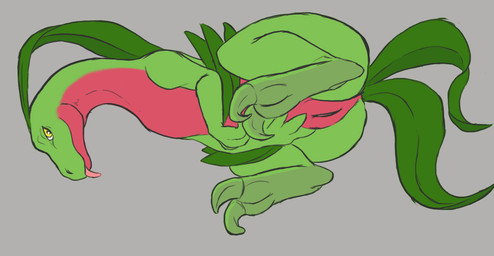 anthro blep butt butt_from_the_front feet female genitals green_body leaf lea...
