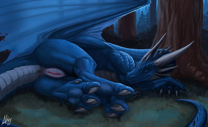 anus blue_body butt claws eyes_closed female female_feral feral forest genita...