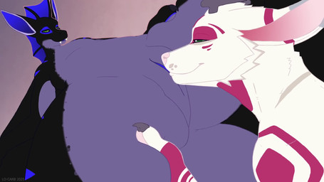 abdominal_bulge ambiguous_gender animal_genitalia anthro bodily_fluids cum cu...