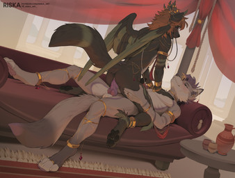 4_horns 4_toes 5_fingers 6_eyes anal anal_penetration ancient animal_genitali...