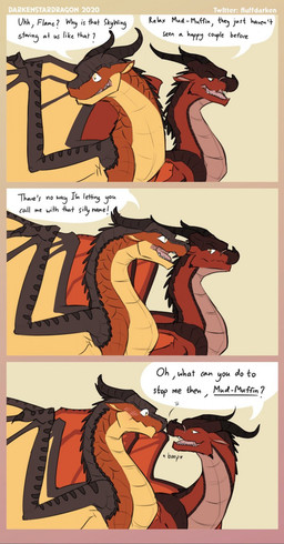 blush boop brown_background brown_body brown_scales dialogue duo facial_scar ...