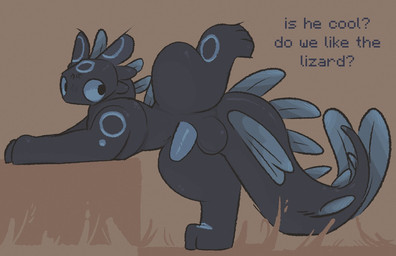 balls big_tail black_body blue_markings blue_penis blue_sclera brown_backgrou...