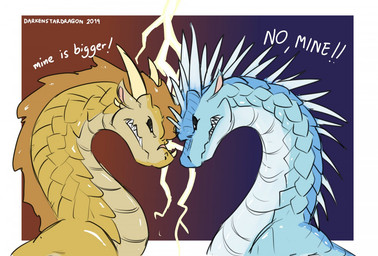 angry black_sclera blue_body blue_scales brown_body brown_scales dialogue duo...
