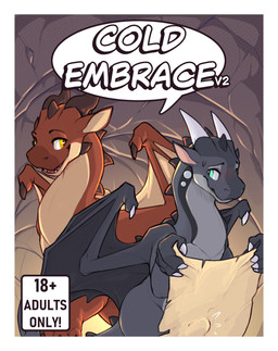 black_body blush bodily_fluids border brown_body bulge cave claws duo feral f...