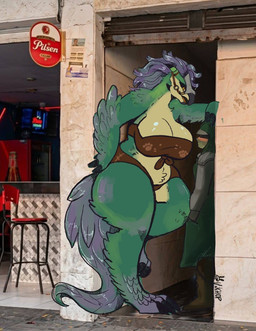 ambiguous_gender anthro beak big_breasts breasts bridle curvy_figure duo feat...