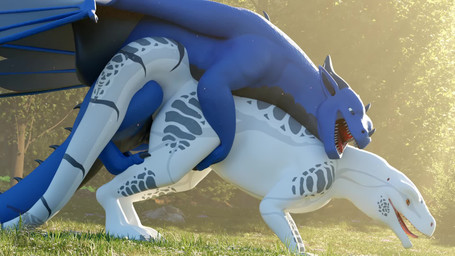 animal_genitalia animal_penis blue_body duo erection female female_feral fema...