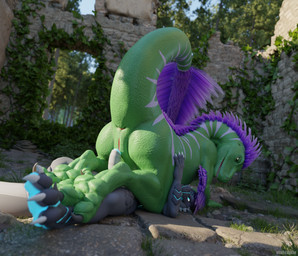 animal_genitalia anthro anthro_on_feral anus bestiality big_butt black_body b...