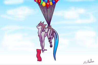 anthro balloon biped claws clothed clothed_anthro clothed_male clothing cloud...