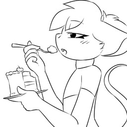 2_tongues 5_fingers anthro bedroom_eyes big_ears blush bodily_fluids cake che...