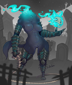abs anthro armor armor_only biped bone breasts butt butt_from_the_front cemet...