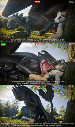 all_fours ambiguous_fluids anthro bestiality black_body bodily_fluids claws c...