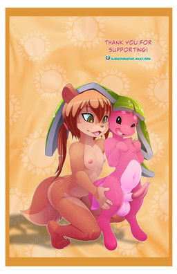 anthro balls bodily_fluids border breasts crouching duo erection female genit...