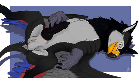 animal_genitalia anus balls beak black_body bodily_fluids claws feral genital...