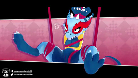 abstract_background angry anthro arms_tied bdsm blue_body bondage bound claws...