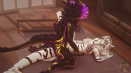 anal anal_penetration anthro black_body black_stripes clipping duo genitals h...