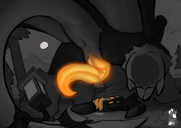 anus bedroom_eyes curled feral forked_tongue genitals glowing glowing_genital...