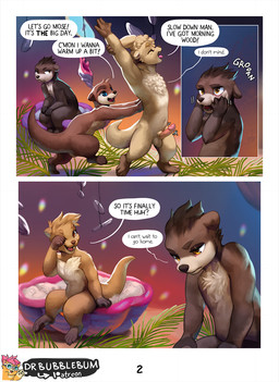 animal_genitalia arms_above_head balls bed blue_eyes brown_body brown_fur cas...