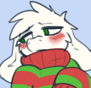 asriel in a big xmas sweater