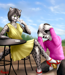 Tez and Wolfy at the Cafe (art)