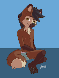 local maned wolf sits on the floor in his underwear