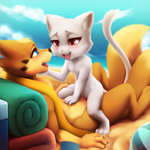 YCH Result: Beach with Charle, young Renamon and Gatomon