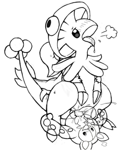 Snivy breeds her breloom with reuniclus for an egg